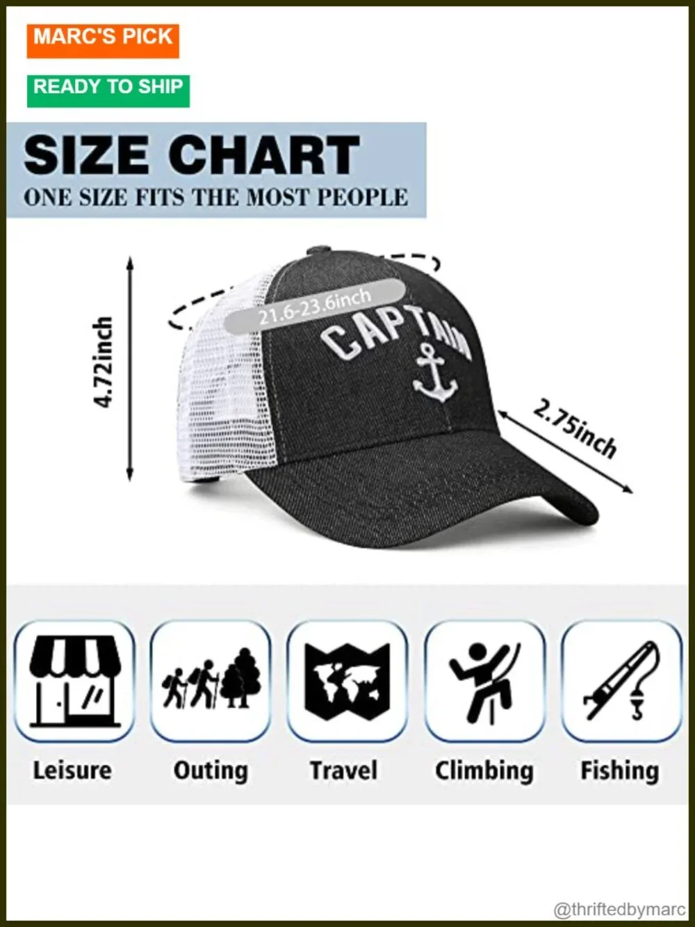 Unisex Baseball Cap with Captain Embroidery - Outdoor Trucker Hat for Boat
